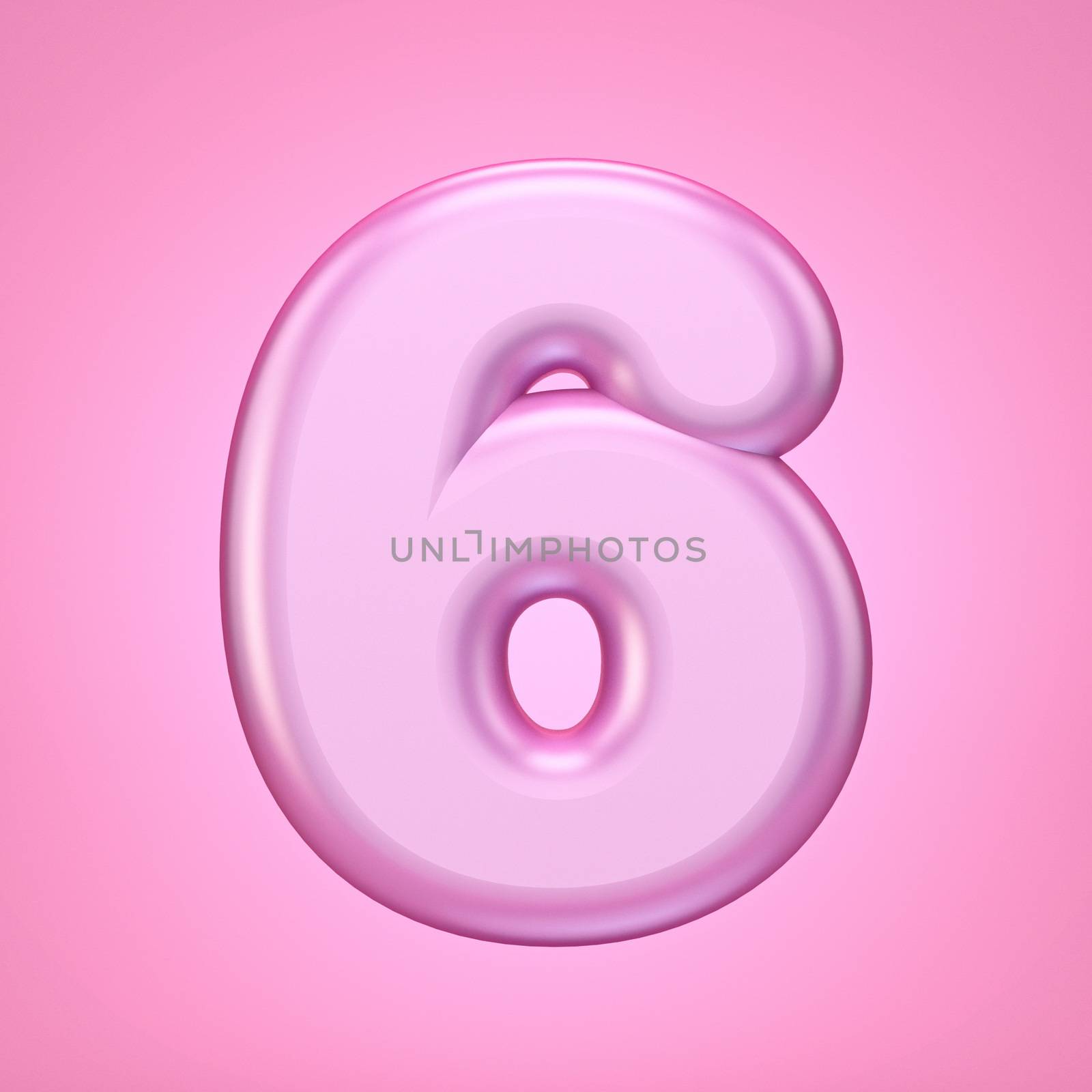 Pink font Number 6 SIX 3D rendering illustration isolated on white background