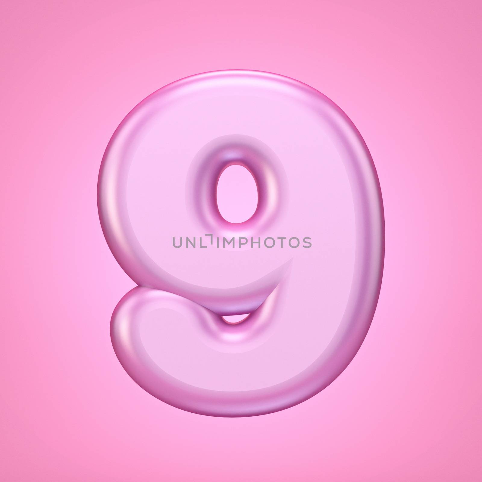 Pink font Number 9 NINE 3D rendering illustration isolated on white background