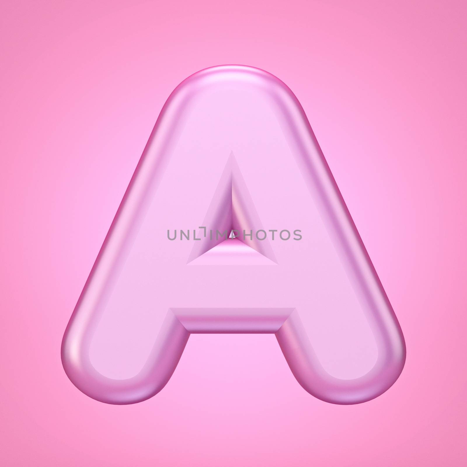 Pink font Letter A 3D rendering illustration isolated on white background