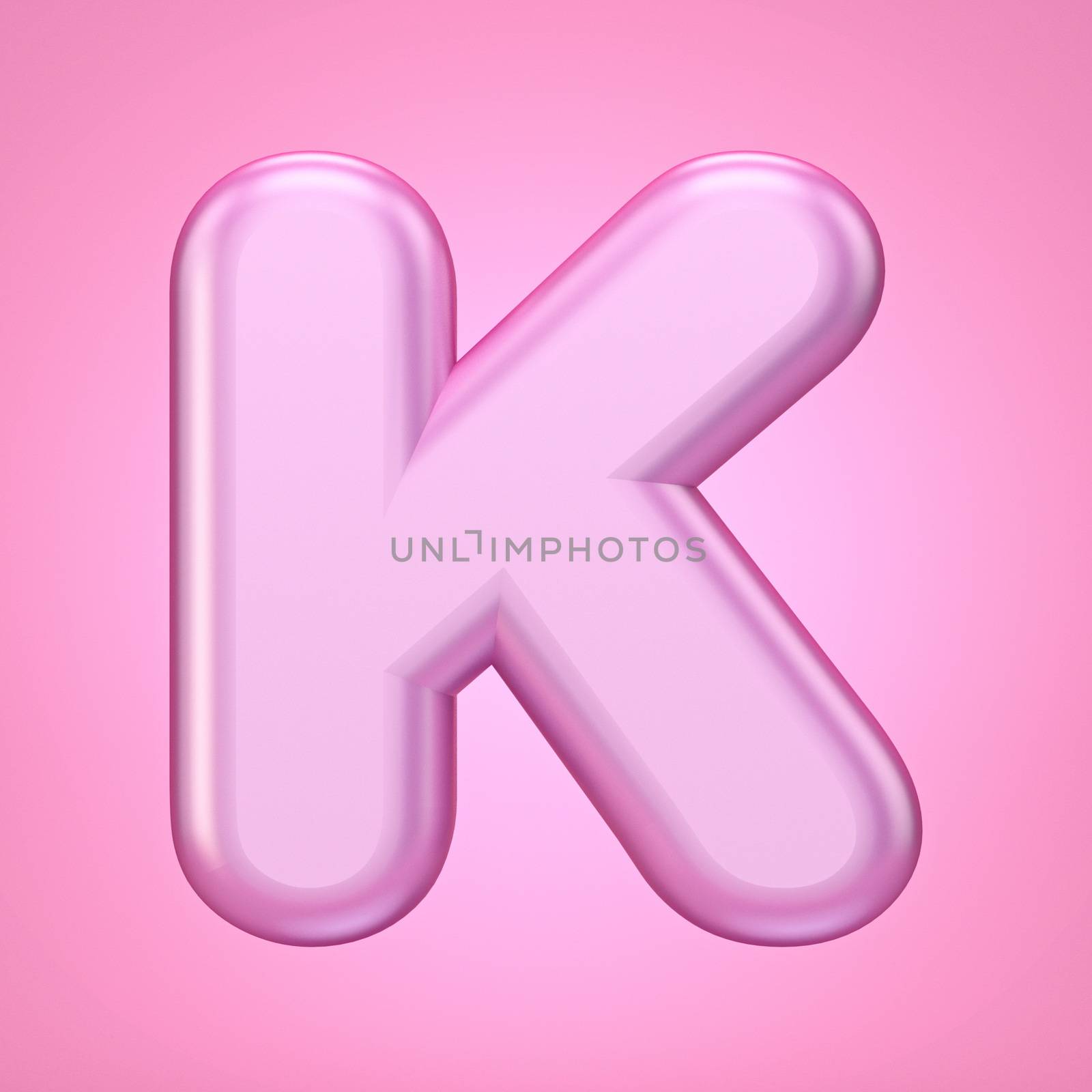 Pink font Letter K 3D rendering illustration isolated on white background