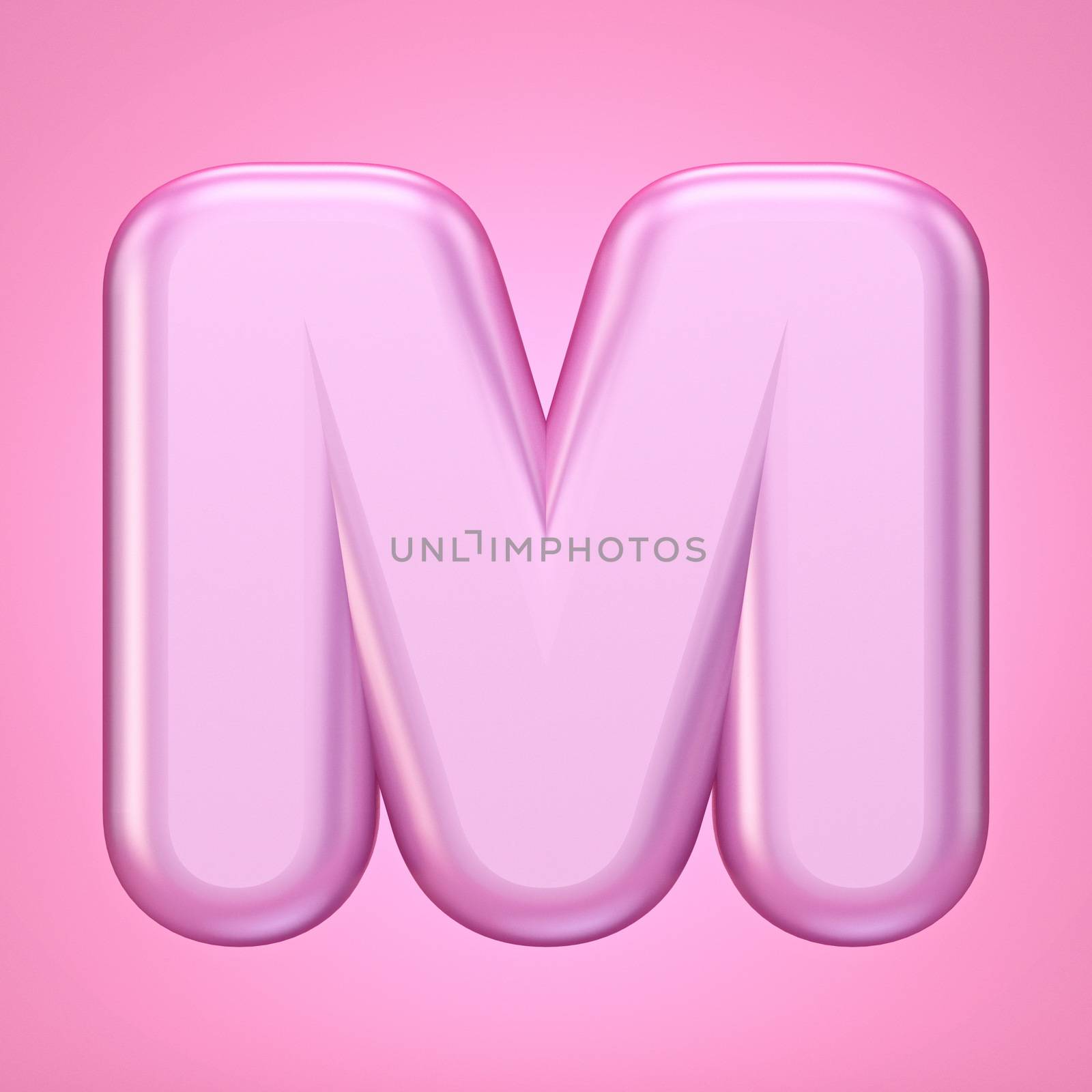 Pink font Letter M 3D rendering illustration isolated on white background