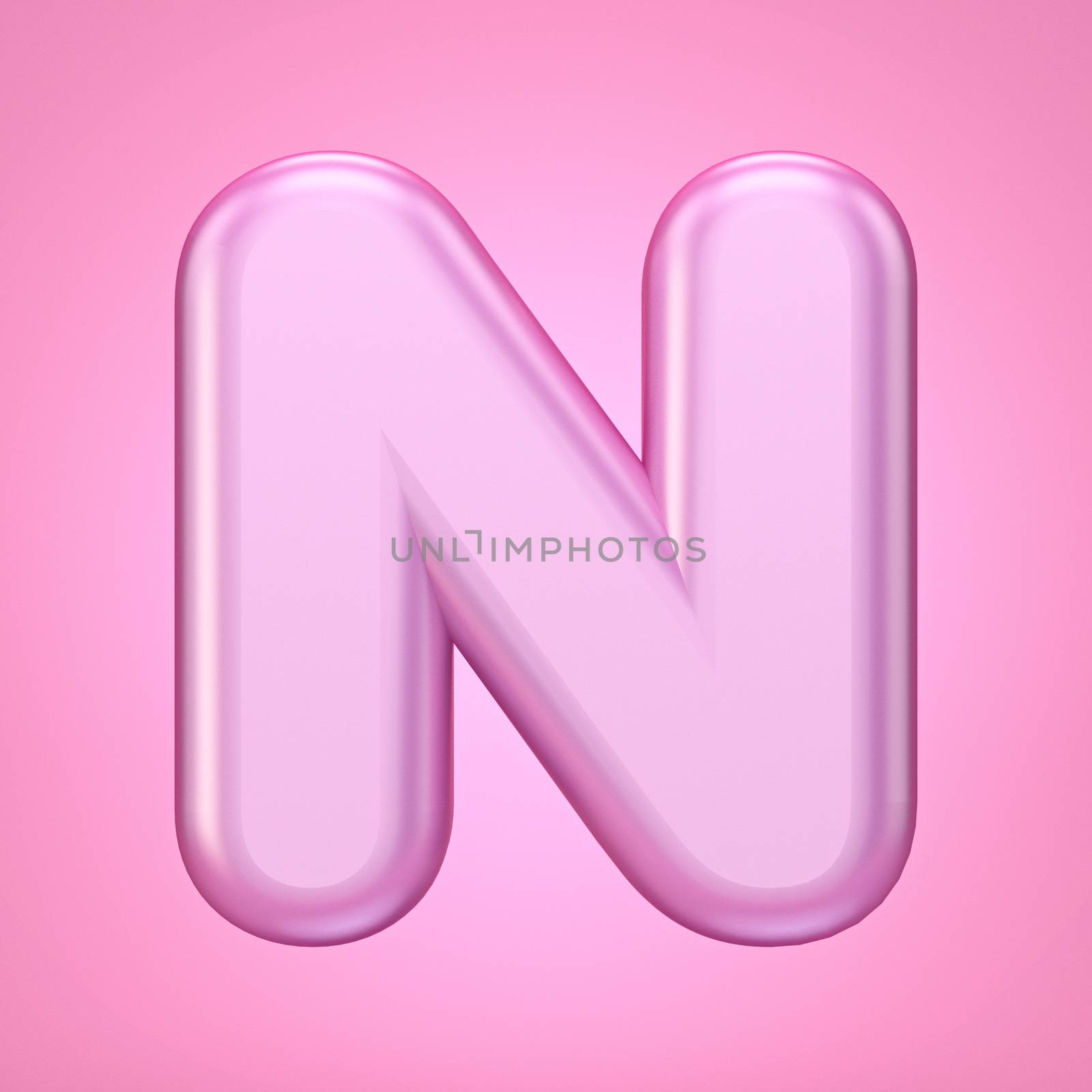 Pink font Letter N 3D rendering illustration isolated on white background