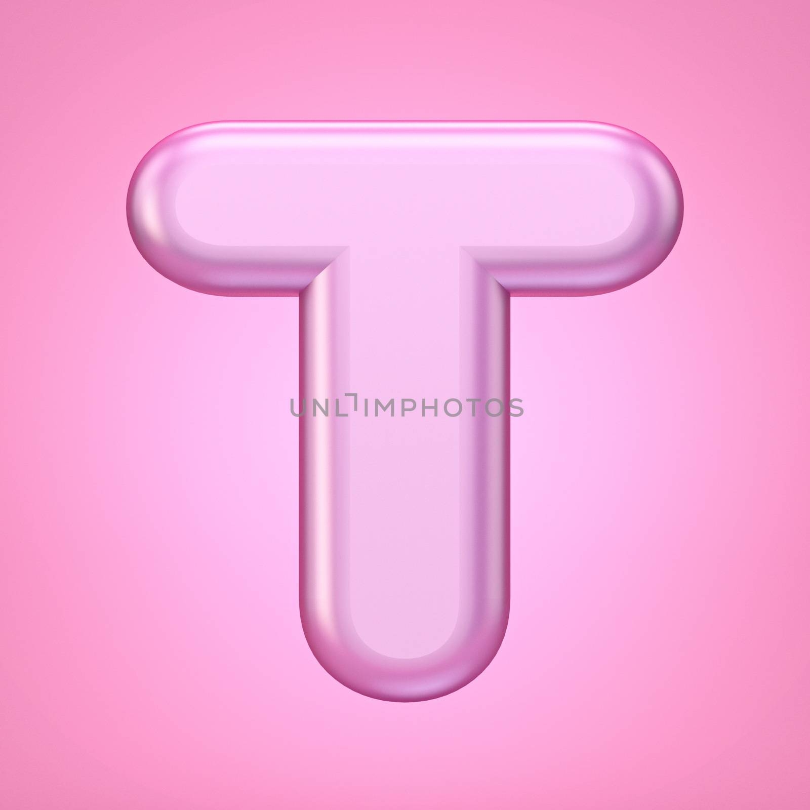 Pink font Letter T 3D rendering illustration isolated on white background