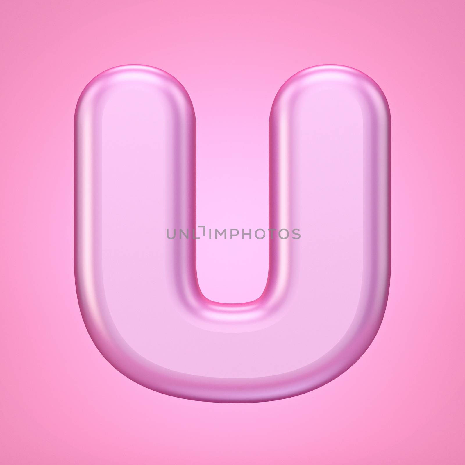Pink font Letter U 3D rendering illustration isolated on white background