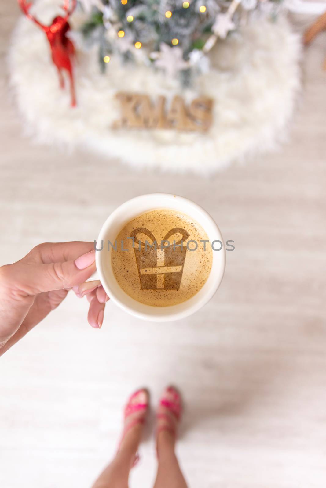Hot coffee or spiced chai latte at Christmas time by lovleah