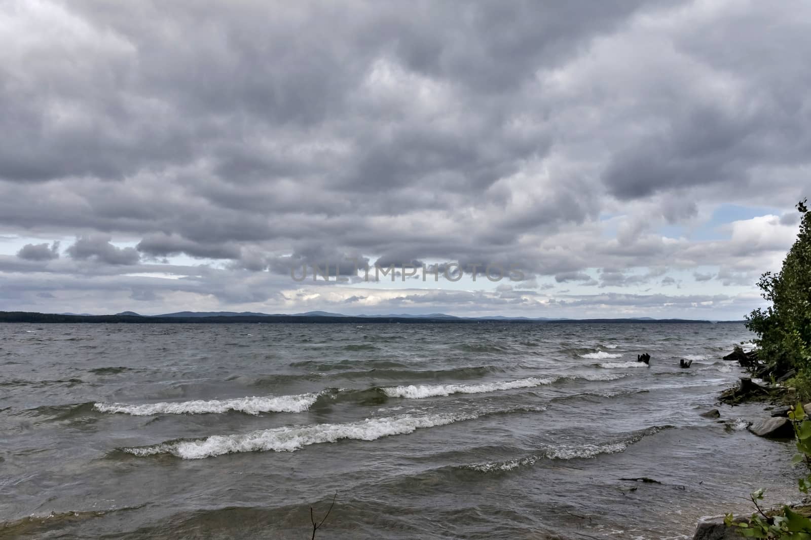 evening lake in cloudy weather, South Ural, Uvildy