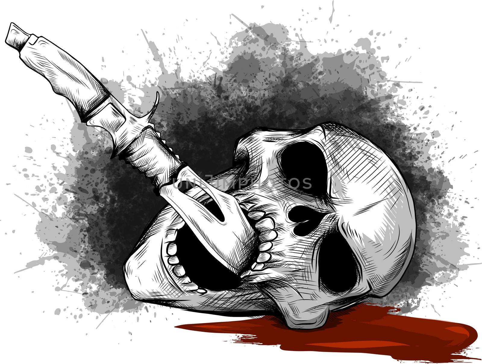  illustration Skull with a knife