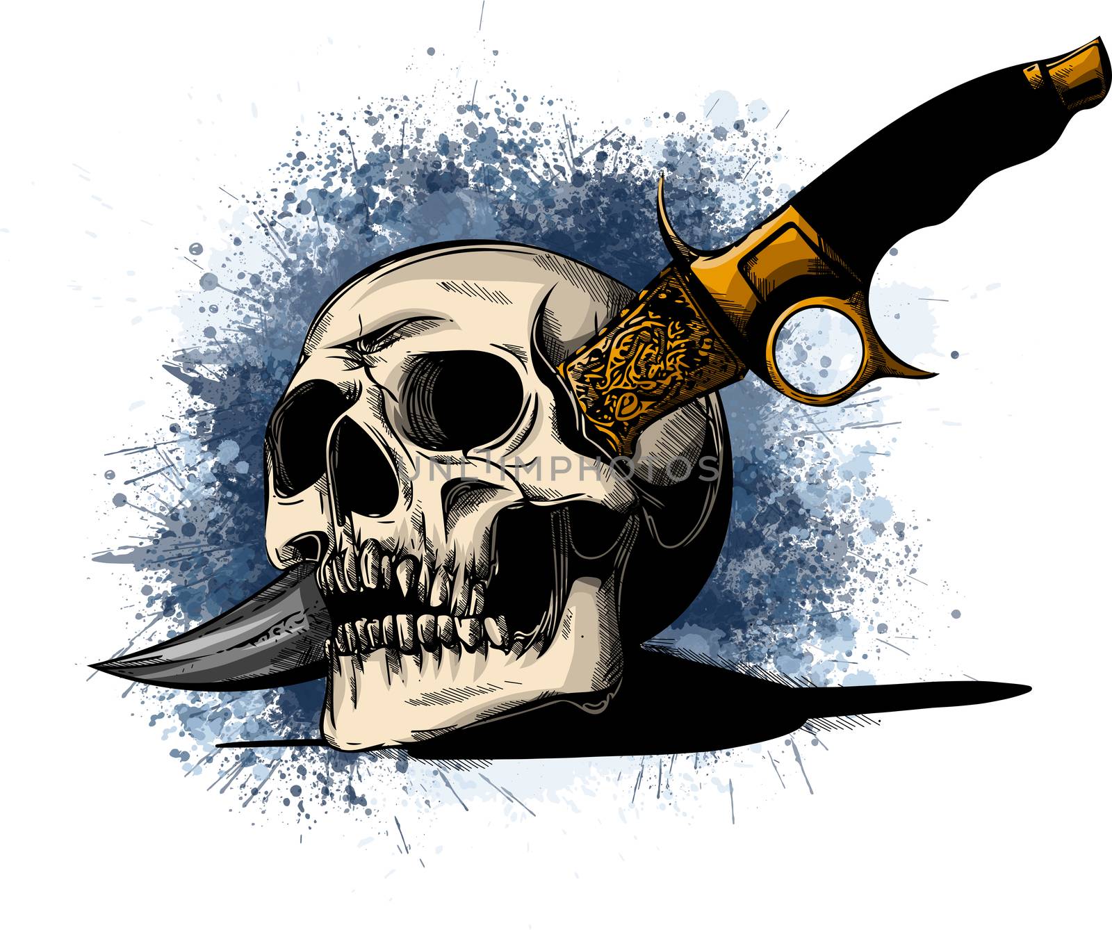 illustration Skull with a knife