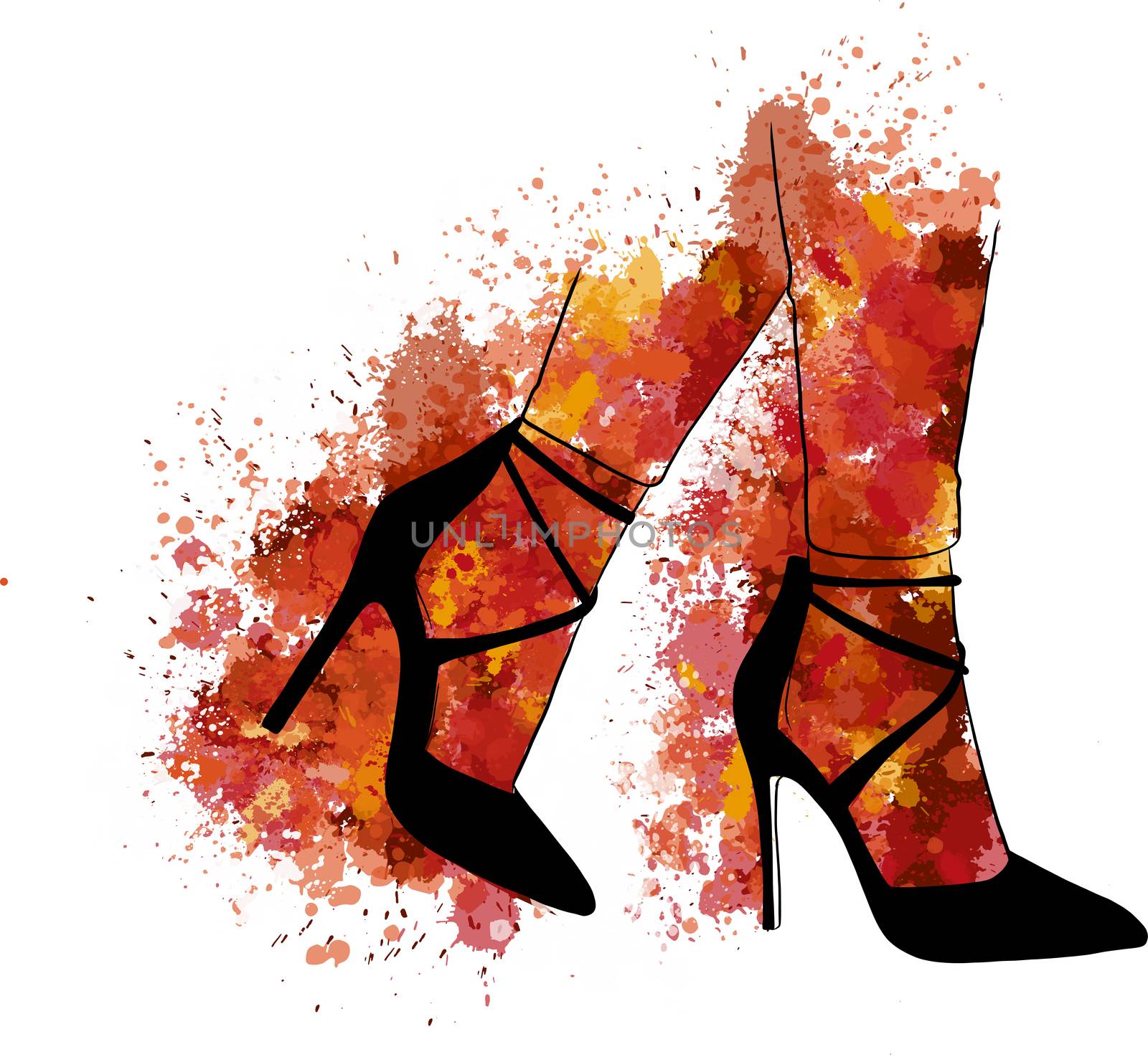  girls in high heels. Fashion illustration. Female legs in shoes. Trendy picture in vogue style. Fashionable women. Stylish ladies.