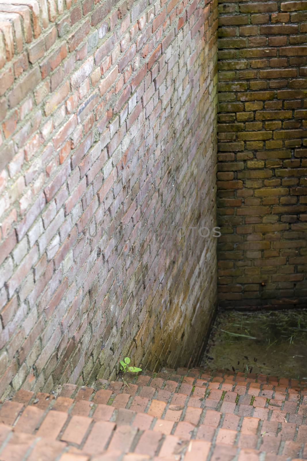 Brick staircase in an old German bunker as a part of the Atlantic Wall on the island of Terschelling in the northern Netherlands 
