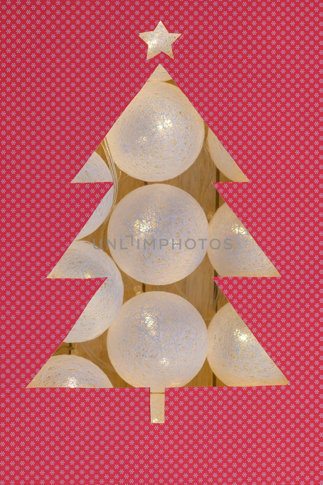 Christmas Tree Paper Shape With Festive Light Decoration