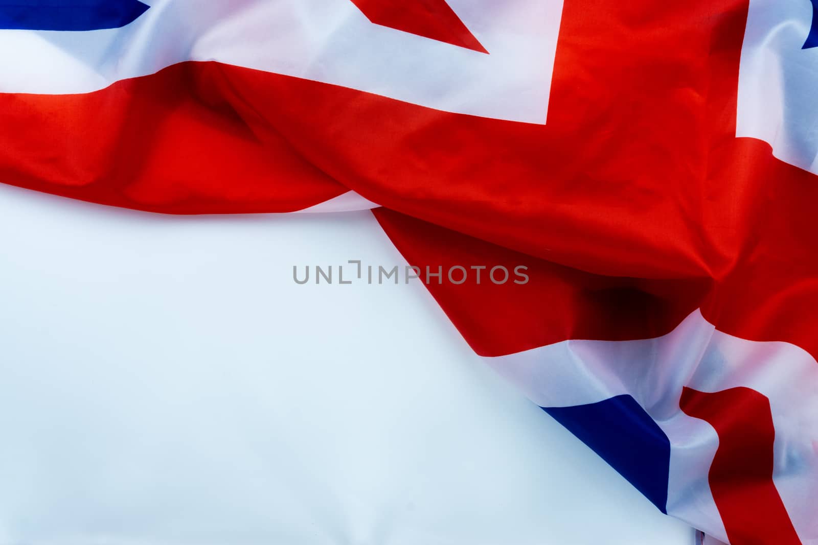 Flag of UK, British flag, close up. Top view, copy space for tex by mikesaran