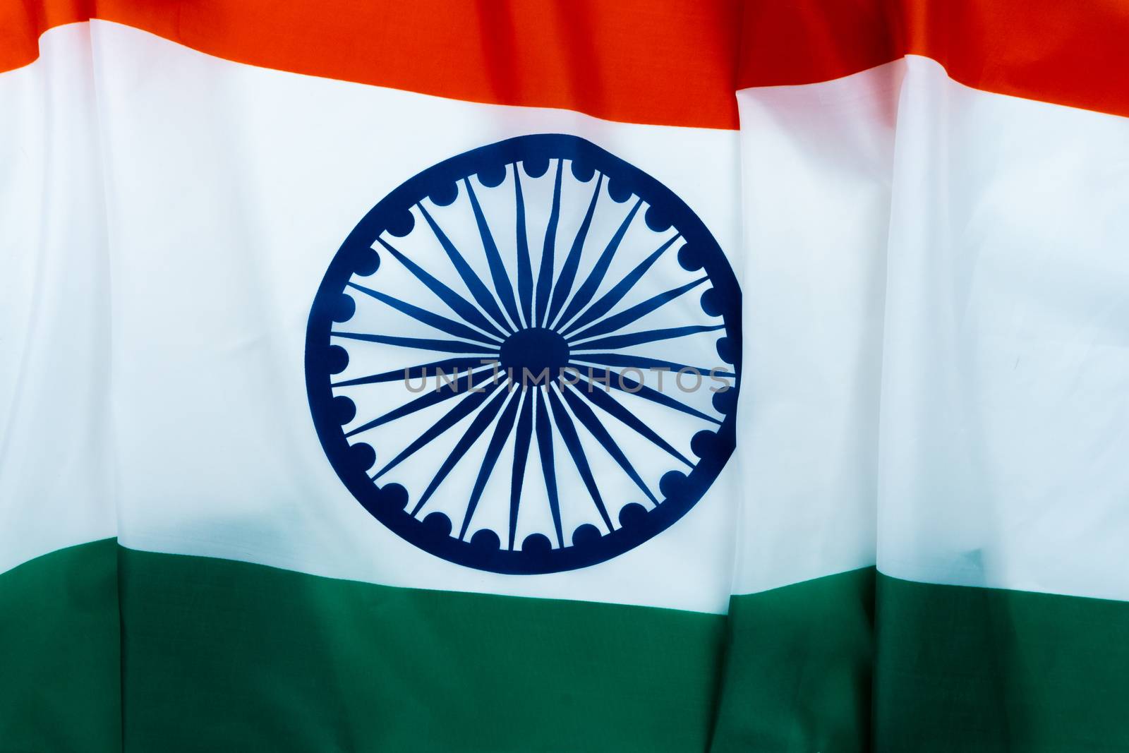 National flag of India on white background for Indian Independence day. Top view, copy space for text.