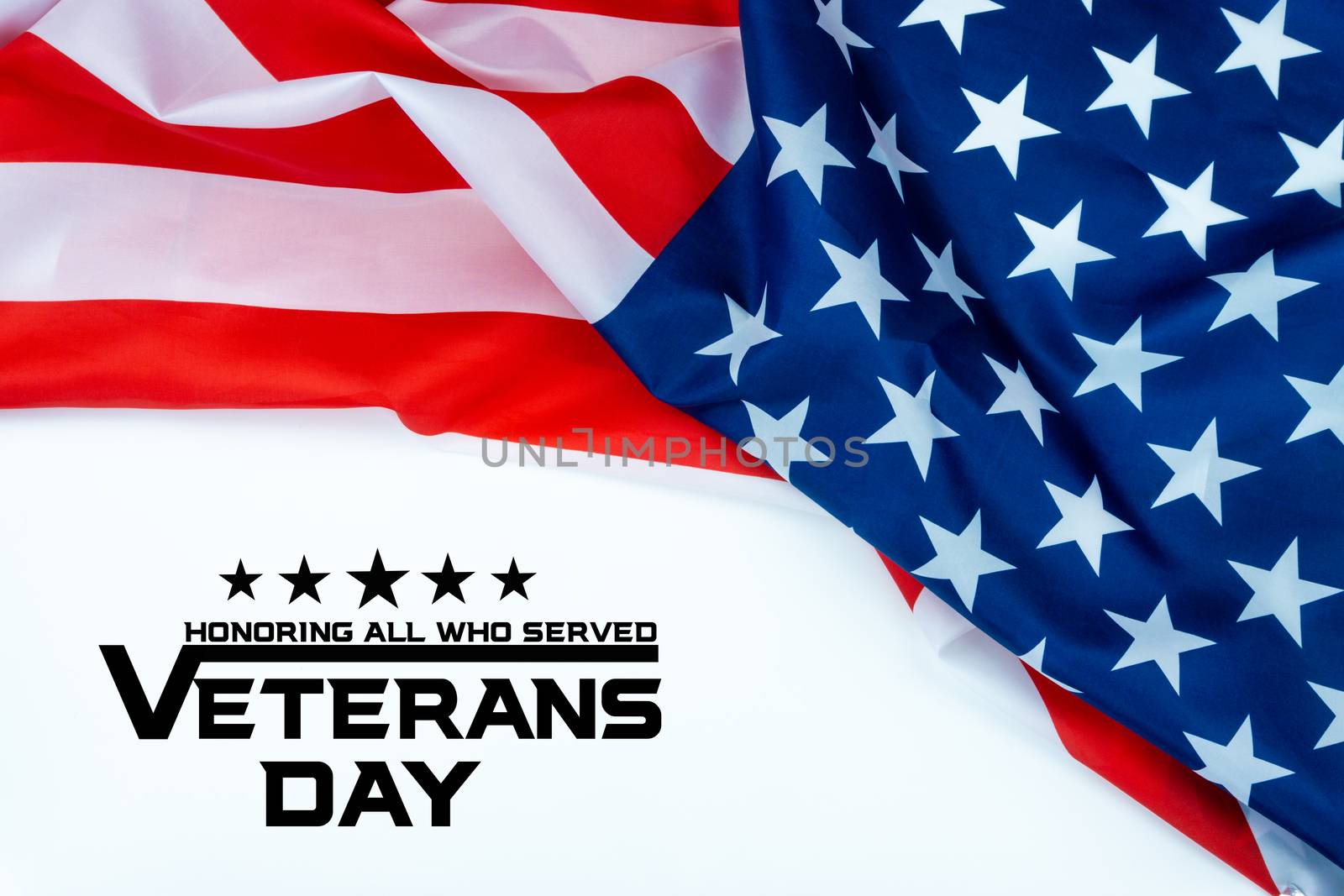 Happy Veterans Day with American flags on white background.