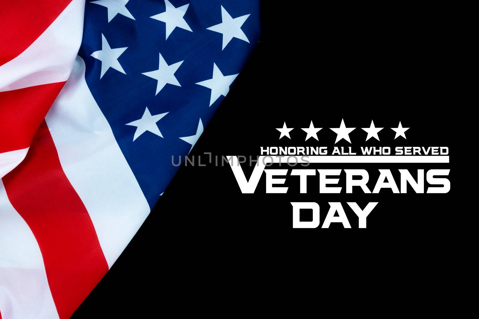 Happy Veterans Day with American flags on dark background.