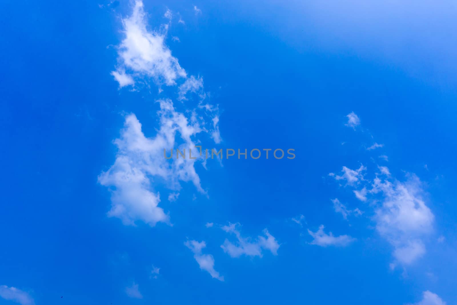 Clear blue sky with white cloud background in the morning. Good weather background.