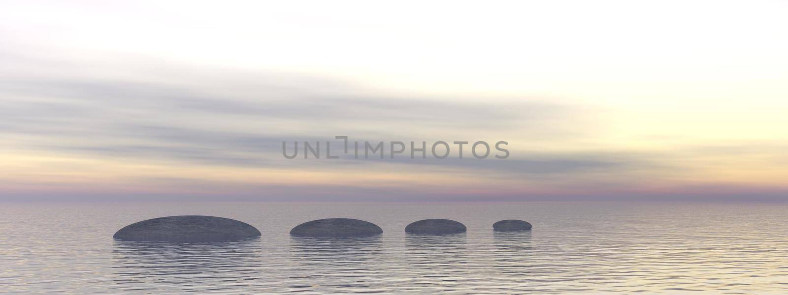beautiful meditation landscape on the ocean and stone - 3d rendering