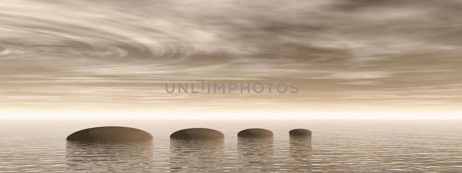 beautiful meditation landscape on the ocean and stone - 3d rendering