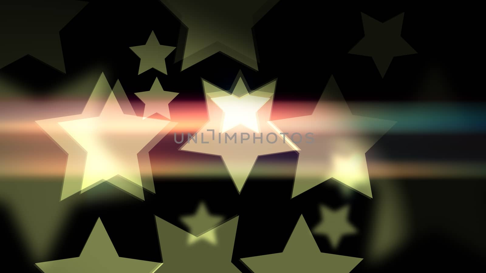 Exiting 2d illustration of film bokeh with retro stars shaped on the black background. Suitable for holiday