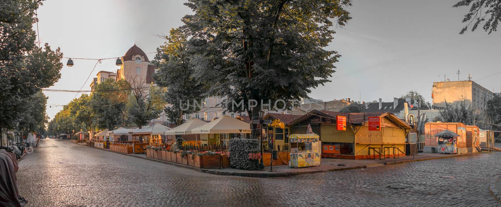 Odessa, Ukraine - 06.16.2019. Deribasovskaya street in Odessa, Ukraine. The most popular place for tourists