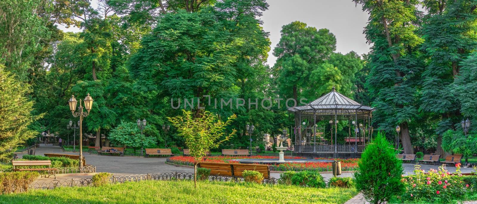 Odessa, Ukraine - 06.16.2019. Summer morning in the City garden, the historic center of Odessa, Ukraine