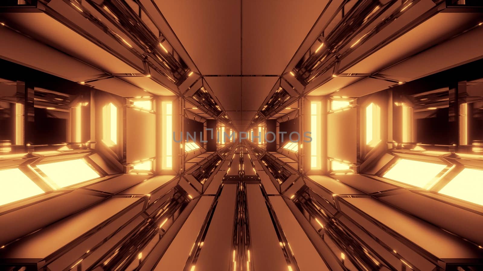 futuristic si-fi space hangar tunnel corridor with hot glowing lights 3d illustration wallpaper background by tunnelmotions