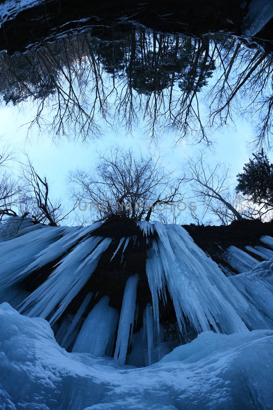 Icicles from Frozen waterfall in Nagano Japan