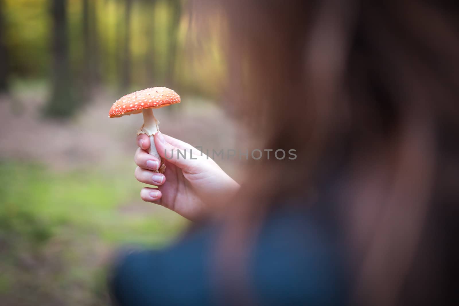 Female holding Amanita Muscaria mushroom
