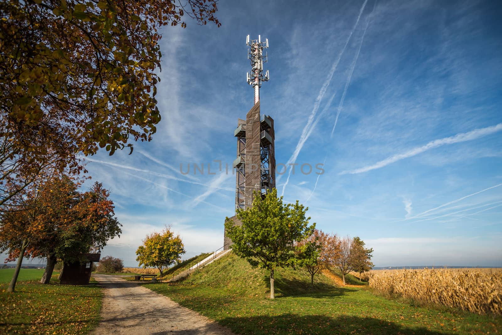 Romanka Lookout Tower is located near village Hruby Jesenik in the district Nymburk in the Central Region. Czech republic. Is is also antenna transmitter.