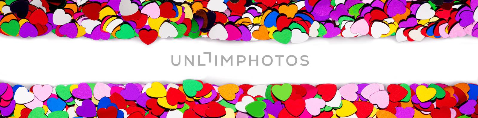 Many color hearts , border frame isolated on white background with copy space for text flat lat mockup Valentine day concept