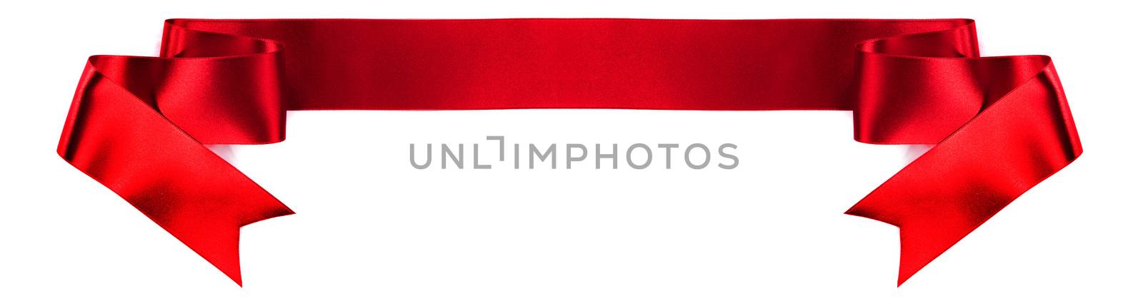 Red satin ribbon banner isolated on white background