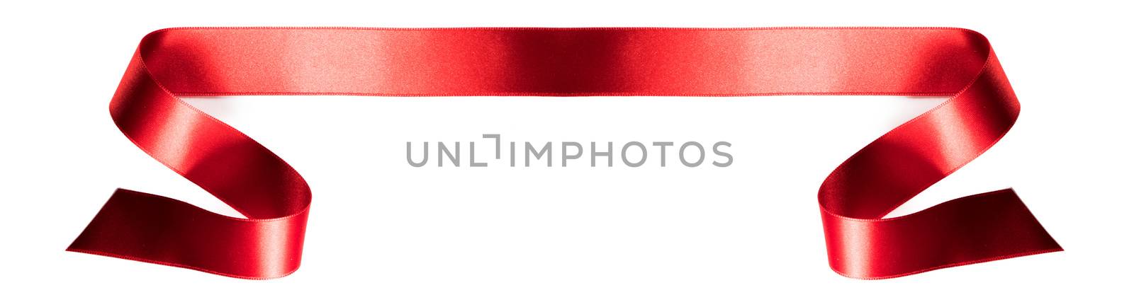 Red satin ribbon banner isolated on white background