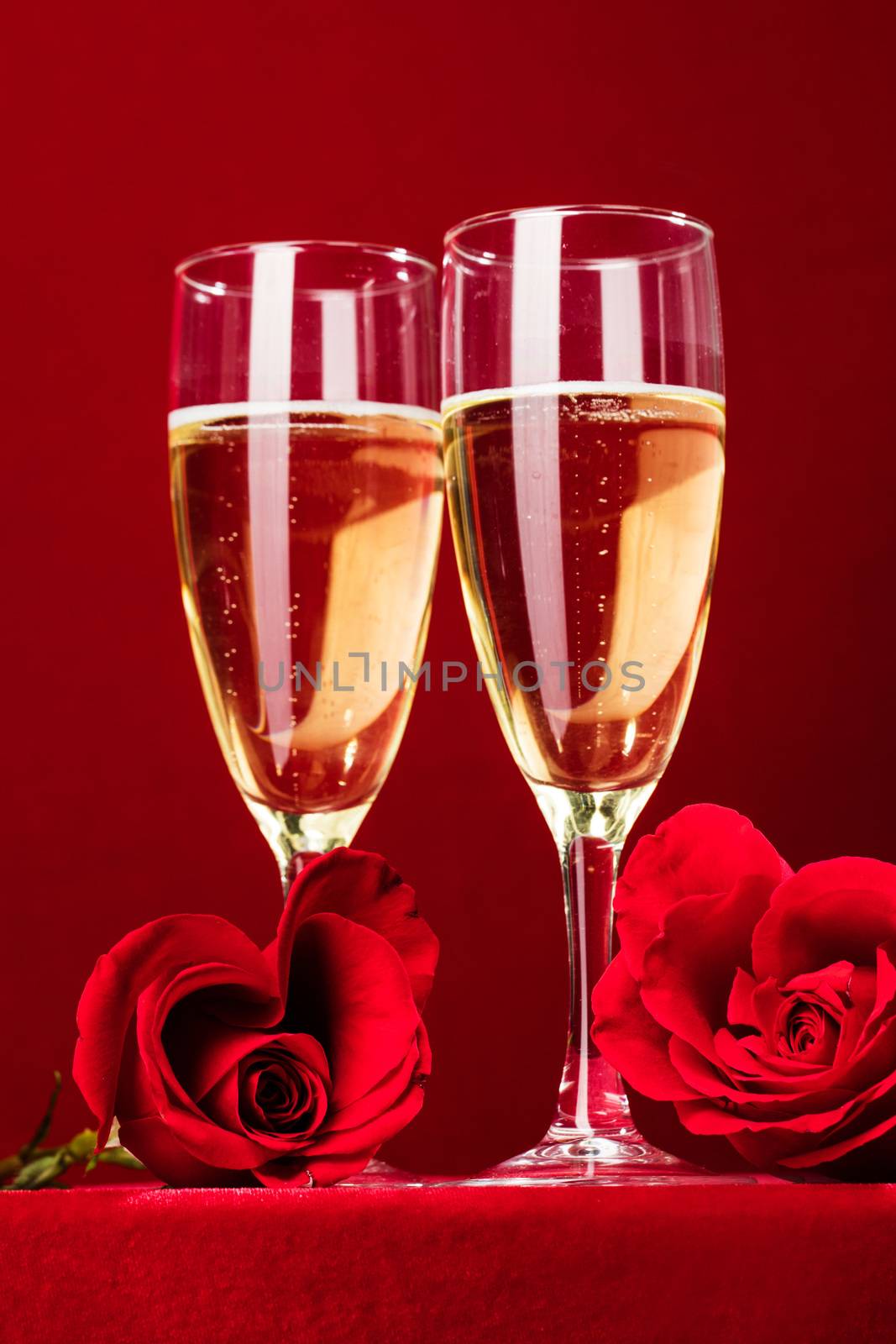 Champagne and red roses by Yellowj