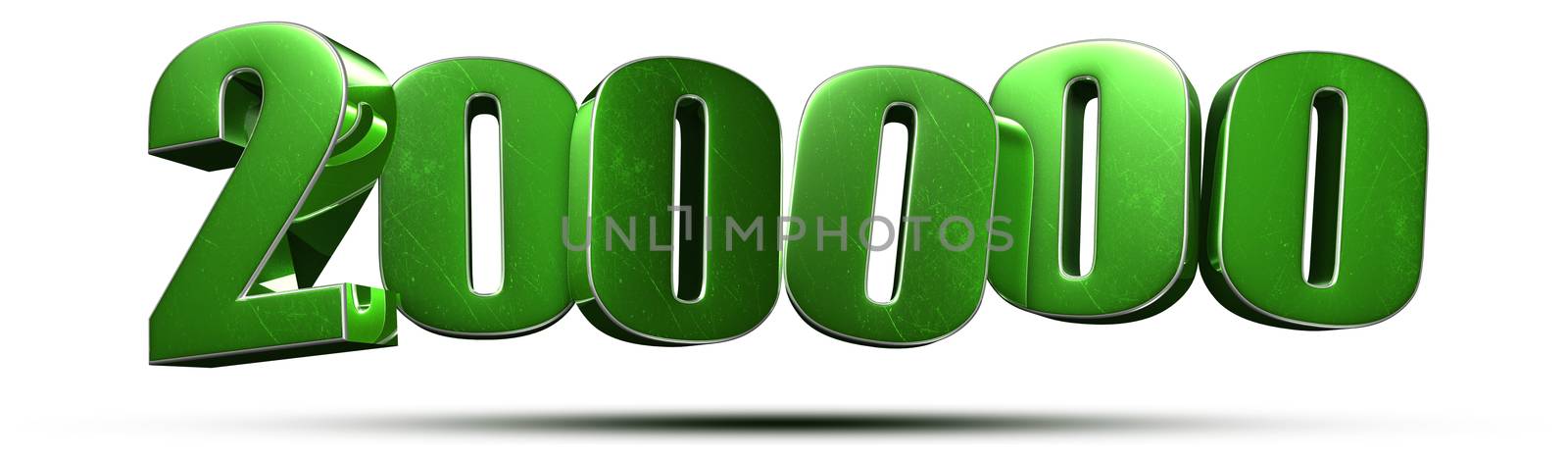 200,000 numbers green 3d rendering on white background.(with Clipping Path).