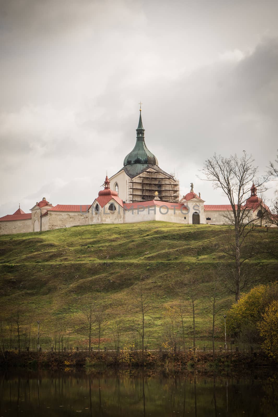 View on church with lake. UNESCO sight Church of st. John Nepomuk - Zelena hora, in town Zdar nad Sazavou, Czech republic by petrsvoboda91