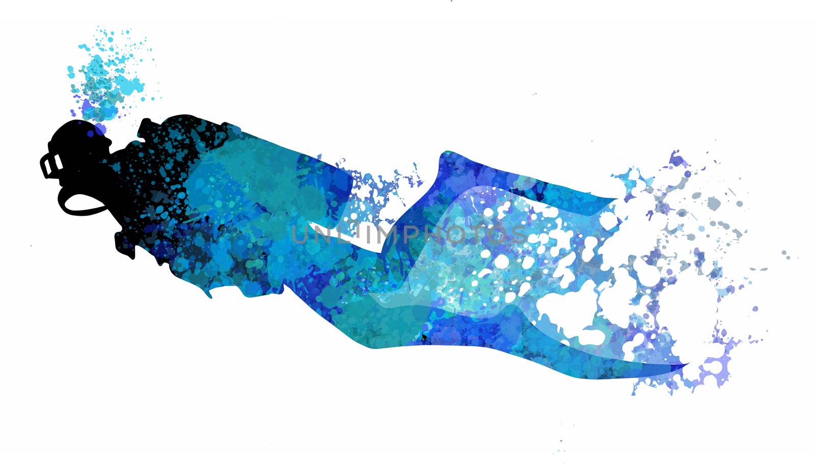 Scuba diving  illustration. Swimming diver isolated sign in flat