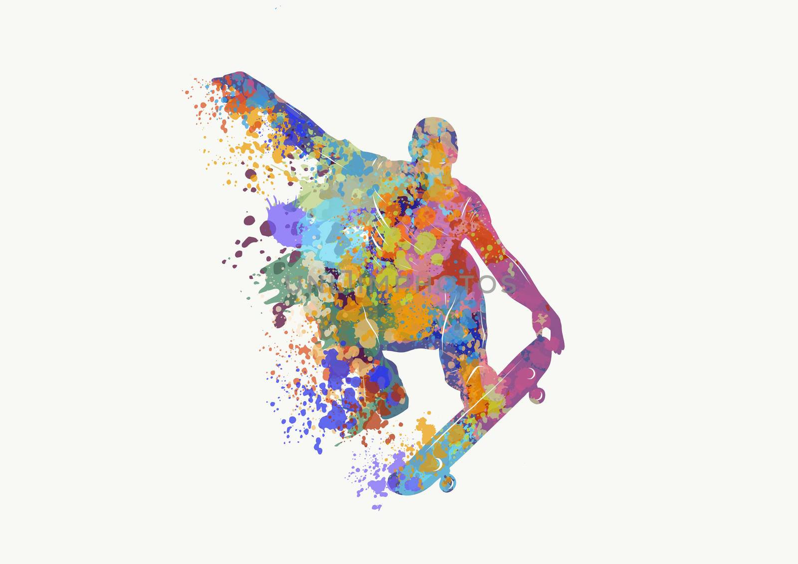Skateboarder doing a jumping trick, low poly  illustration.