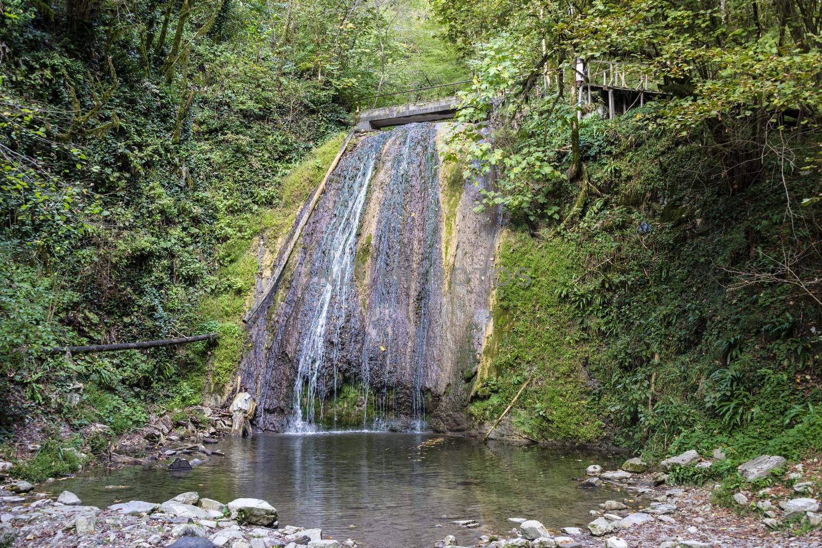 33 waterfalls are a local tourist attraction. It is located near the city of Sochi, Lazarevsky district, Russia. 2 November 2019.