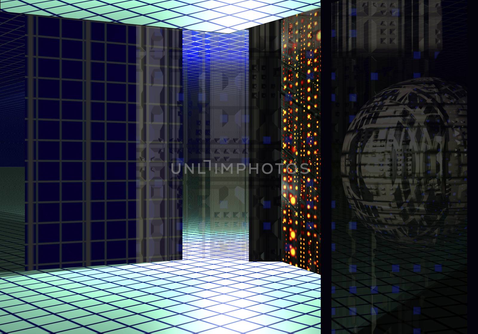 Supercomputer Hall, an illustration showing the beauty of modern technology, fully incorporated into our lives