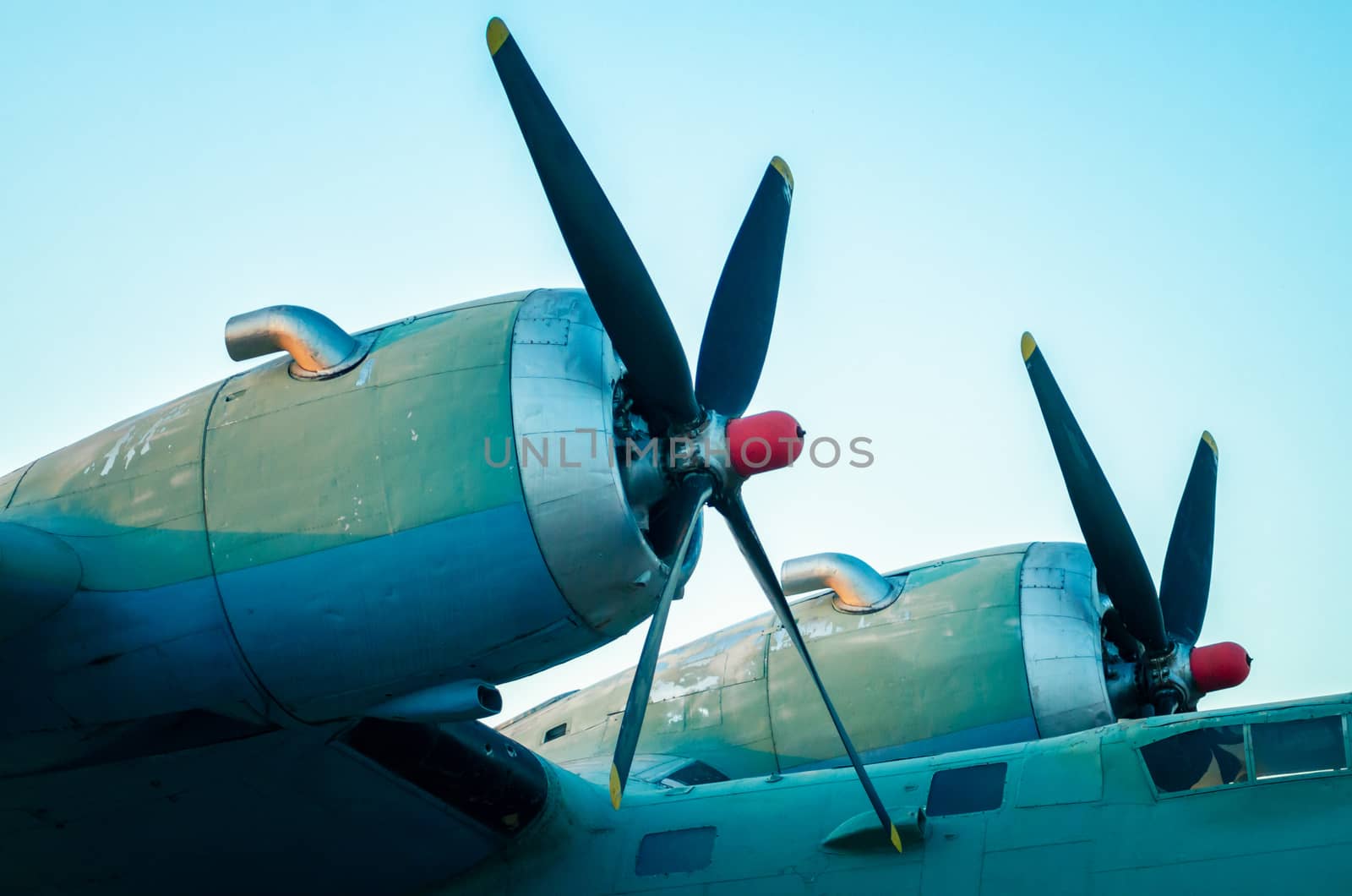 propeller blades of an old vintage cargo plane close up