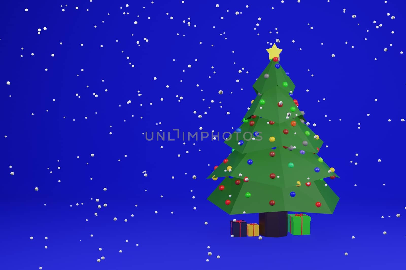 snow falling on the Christmas tree. Christmas concept