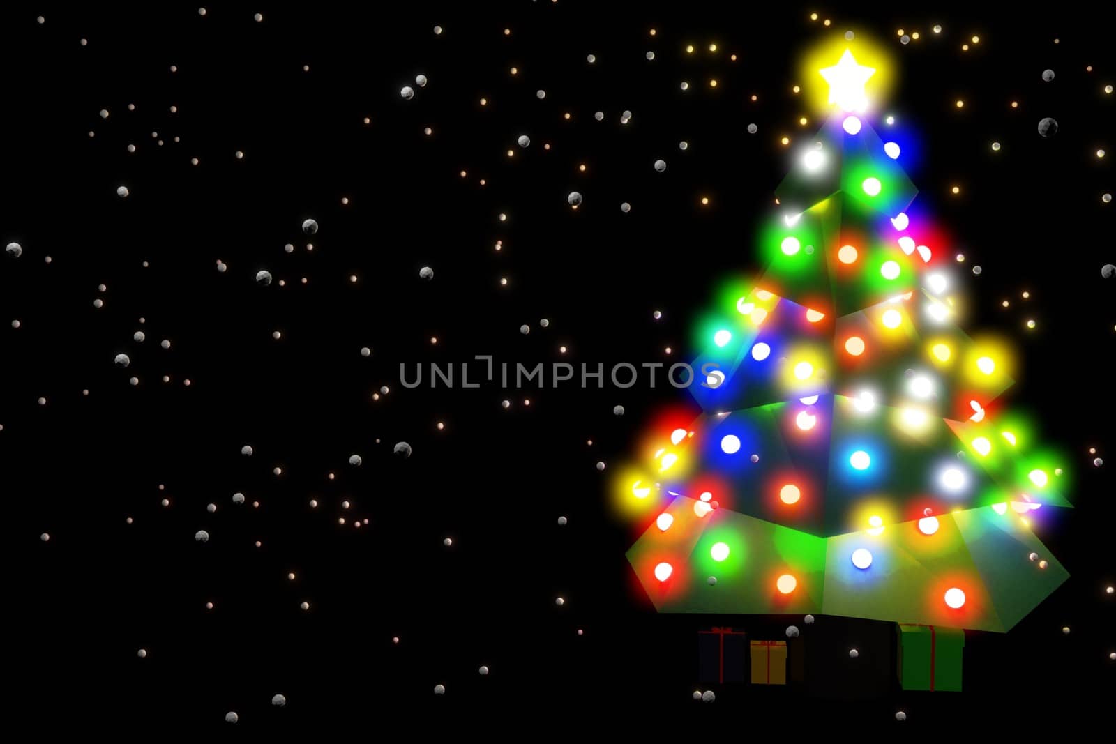 3d illustration of a Christmas tree with lights and gifts by giuseppe_capellupo