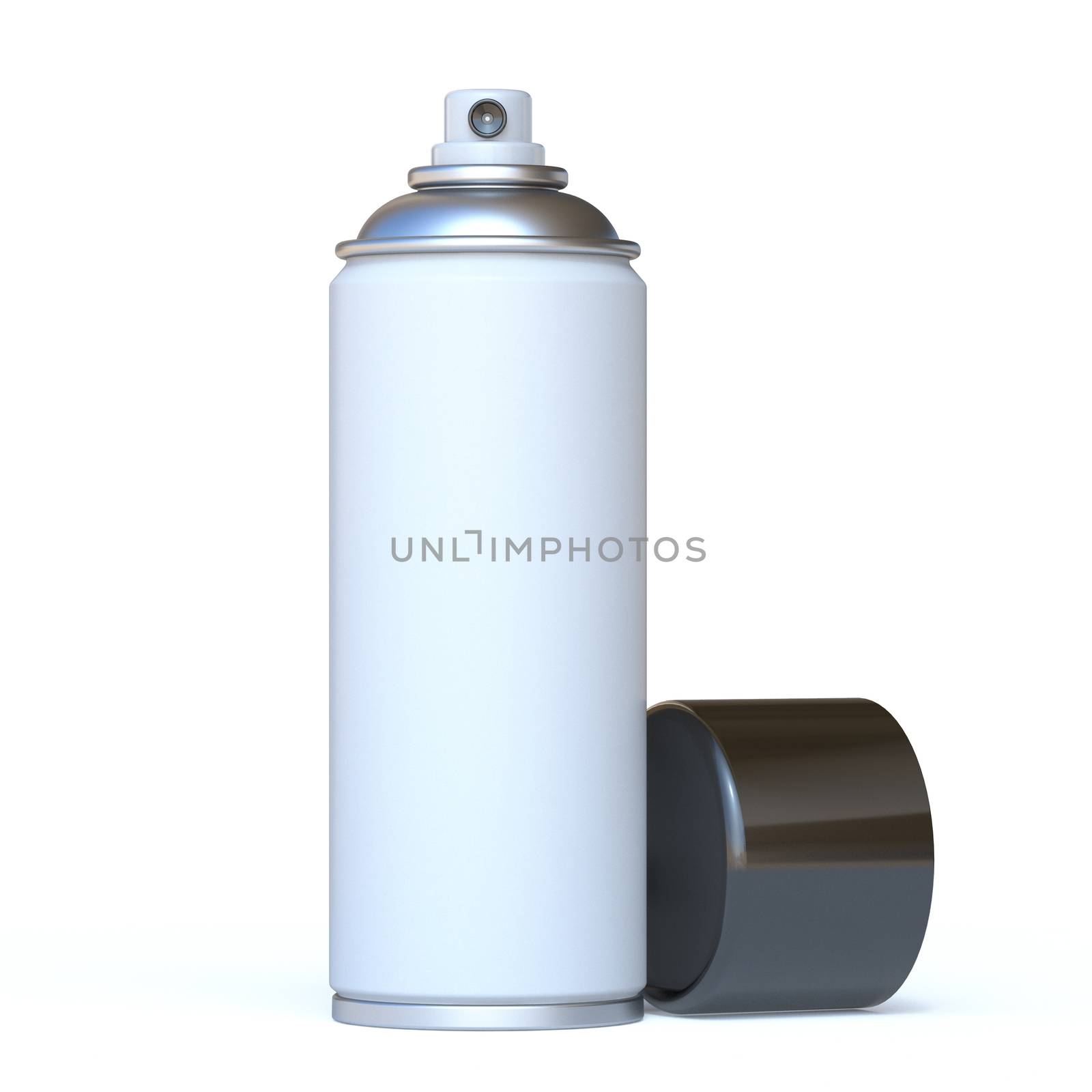 White spray can with black cap 3D render illustration isolated on white background