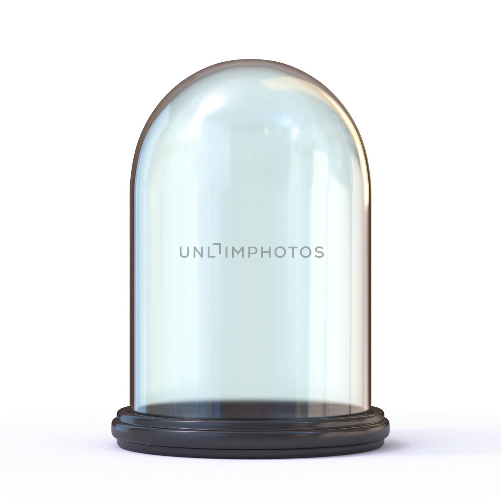 Empty glass dome 3D render illustration isolated on white background