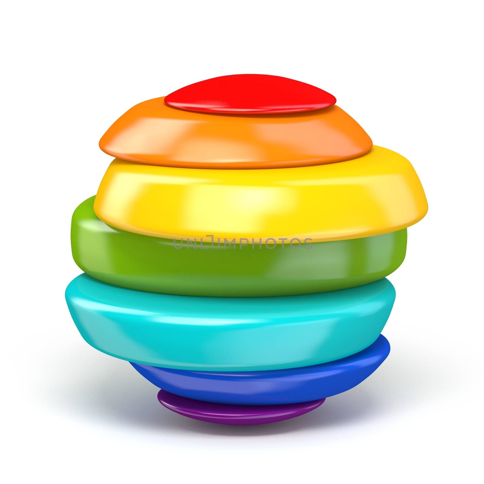 Sliced rainbow colored ball 3D render illustration isolated on white background