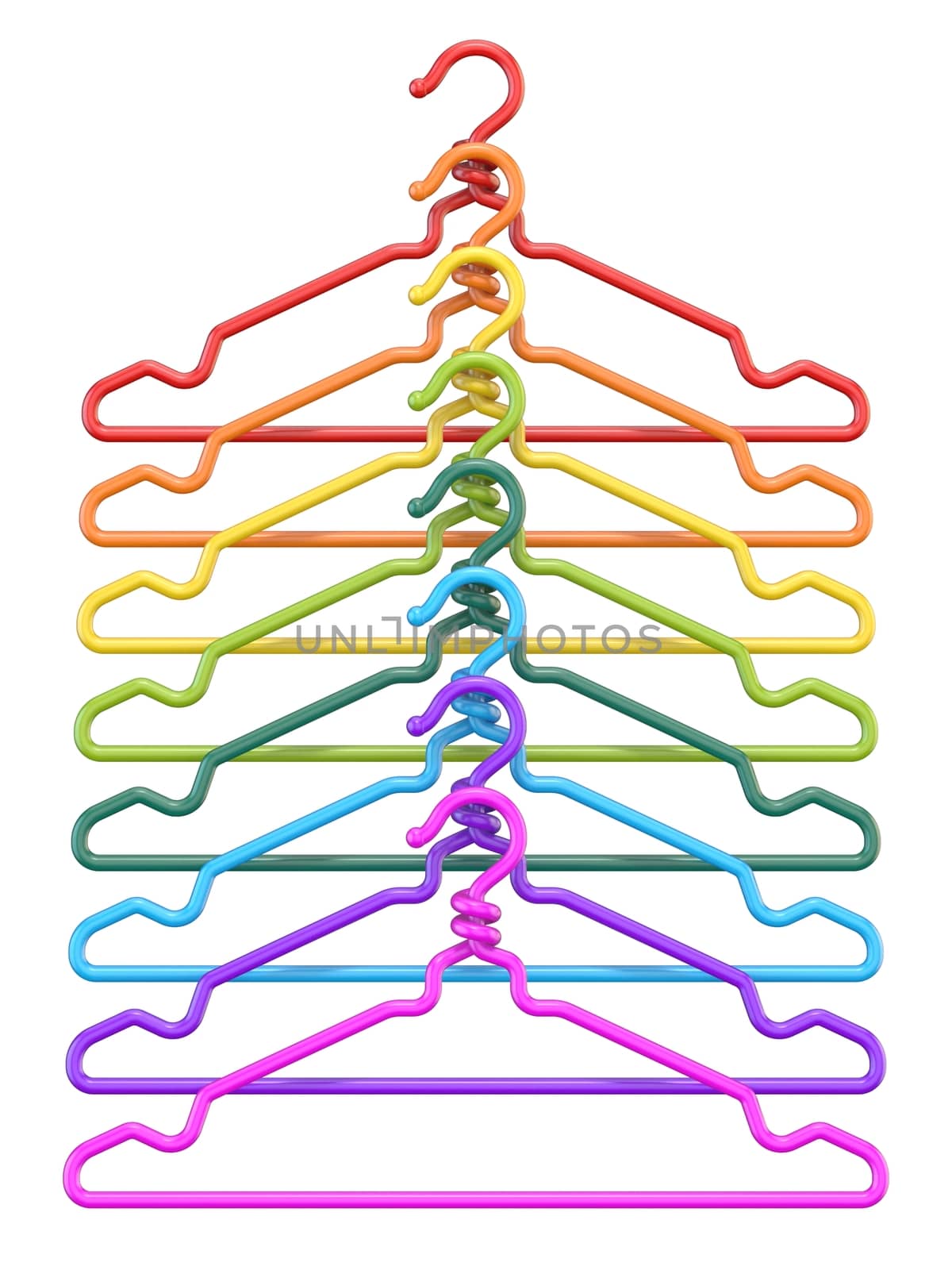 Colorful wire cloth hanger 3D render illustration isolated on white background
