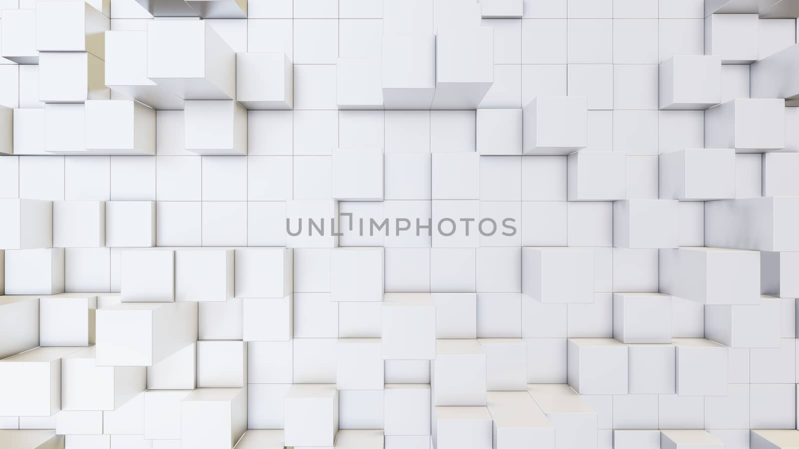 Abstract 3D illustration of white cubes background. Random displacement. Good background