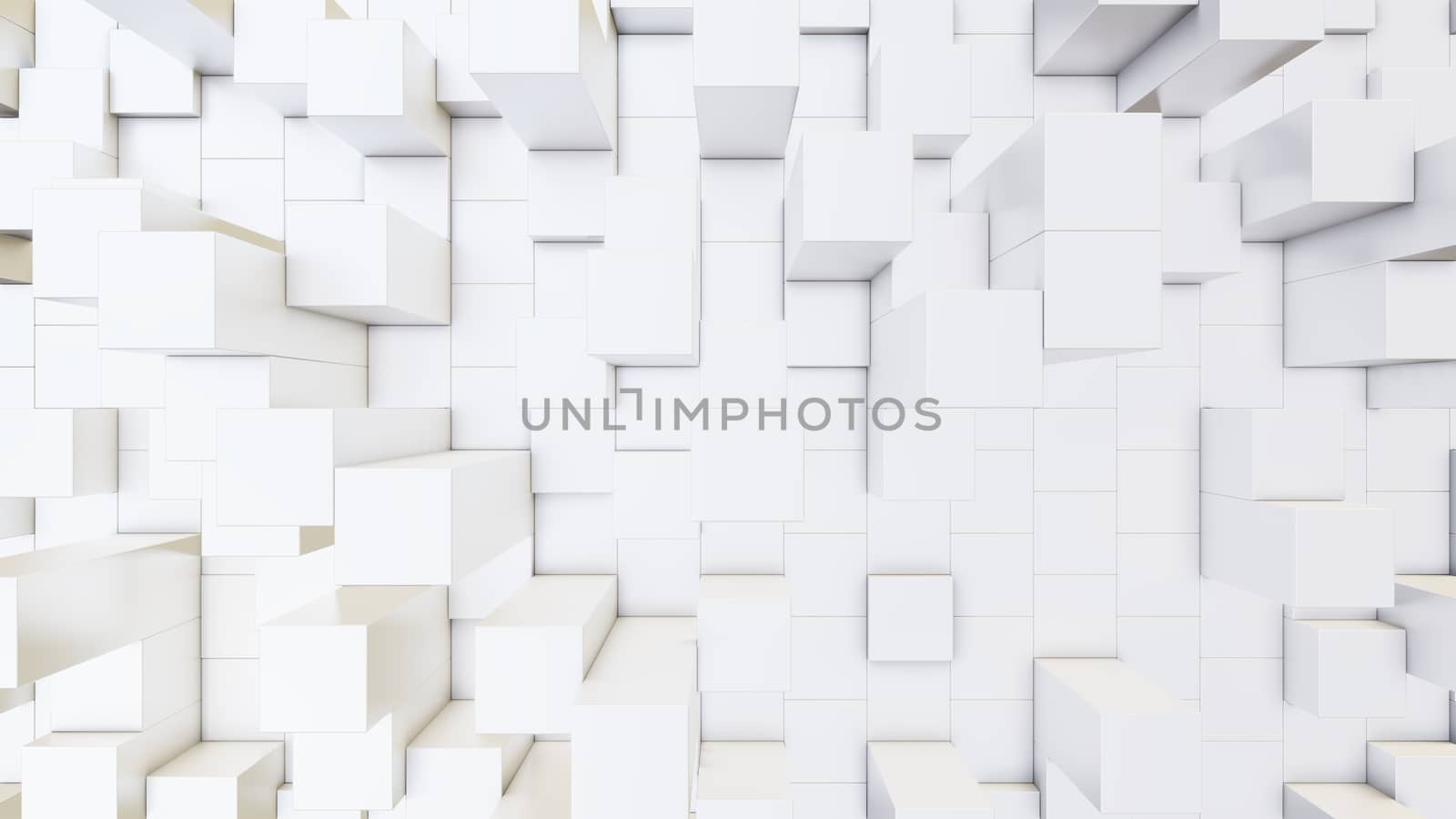 Abstract 3D illustration of white cubes background. Random displacement. Good background