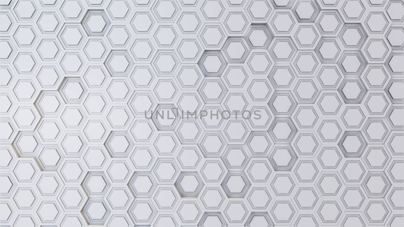 Abstract 3D illustration of hexagons background. Random displacement. Good background