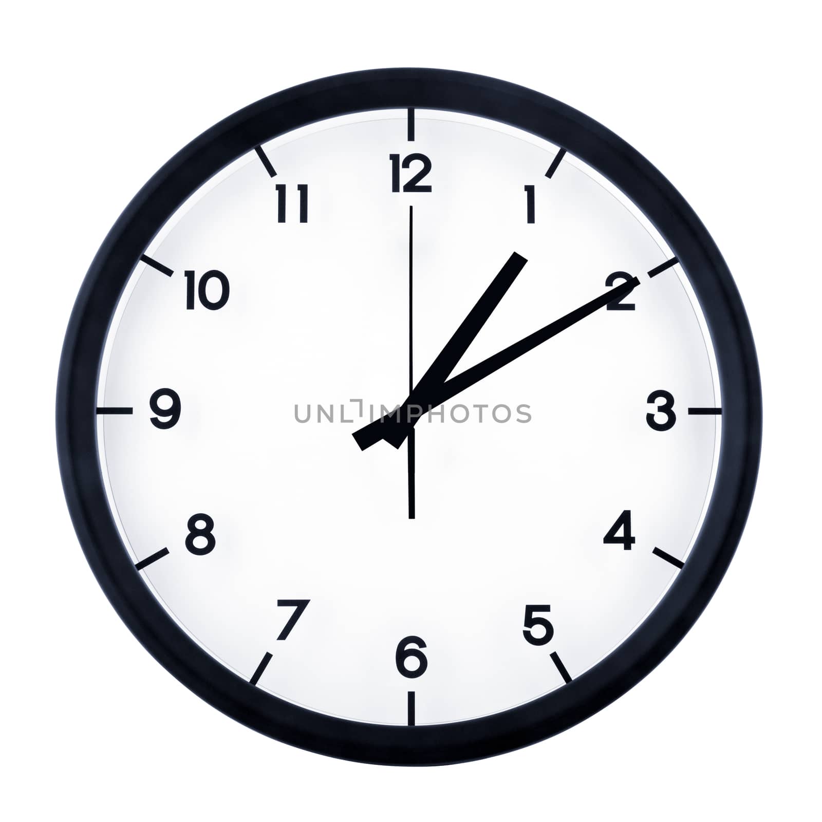 Classic analog clock pointing at one ten, isolated on white background.